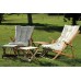 Folding Wooden Sunbed Set for 2 People with Water-Resistant Cushions and Footstool (Ecru)