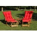Folding Wooden Sunbed Set for 2 People with Water-Resistant Cushions and Footstool (Red)
